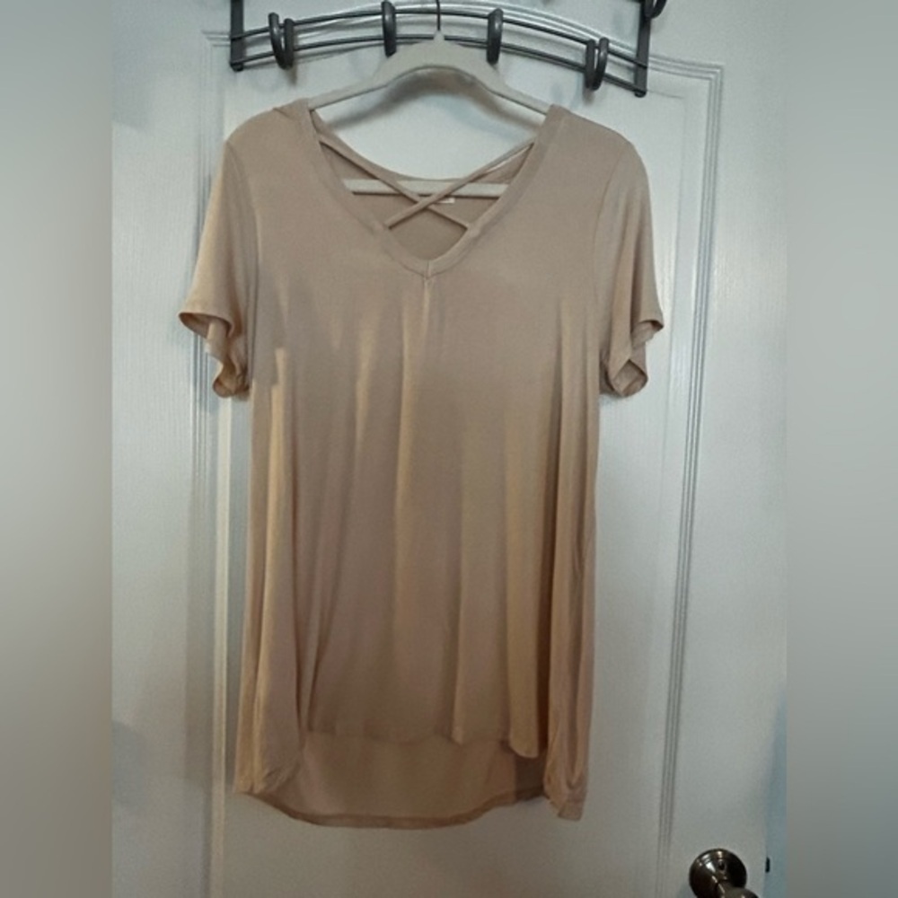 The Pulse Boutique criss cross top pink‎ blush tee XL EUC Barbiecore
